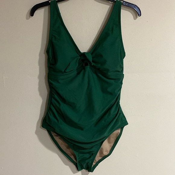 KONA SOL Green Women's Tie-Front Ruched Full Coverage One Piece Swimsuit… - Picture 6 of 11